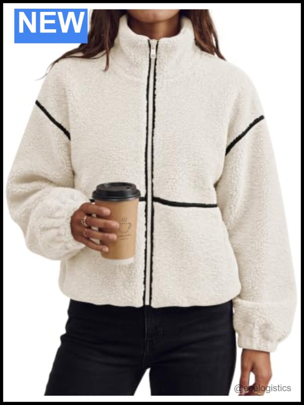 Oversized Sherpa Fleece Zip Up Jacket, Cozy Winter Coat for Women